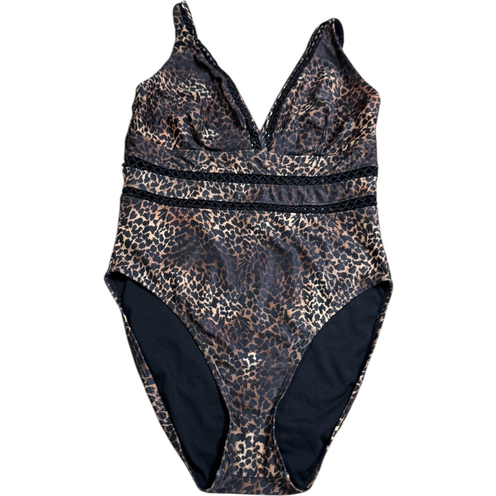 Swimsuits for All Women's‎ One Piece Swimsuit Leopard Print Black Trim Size 14